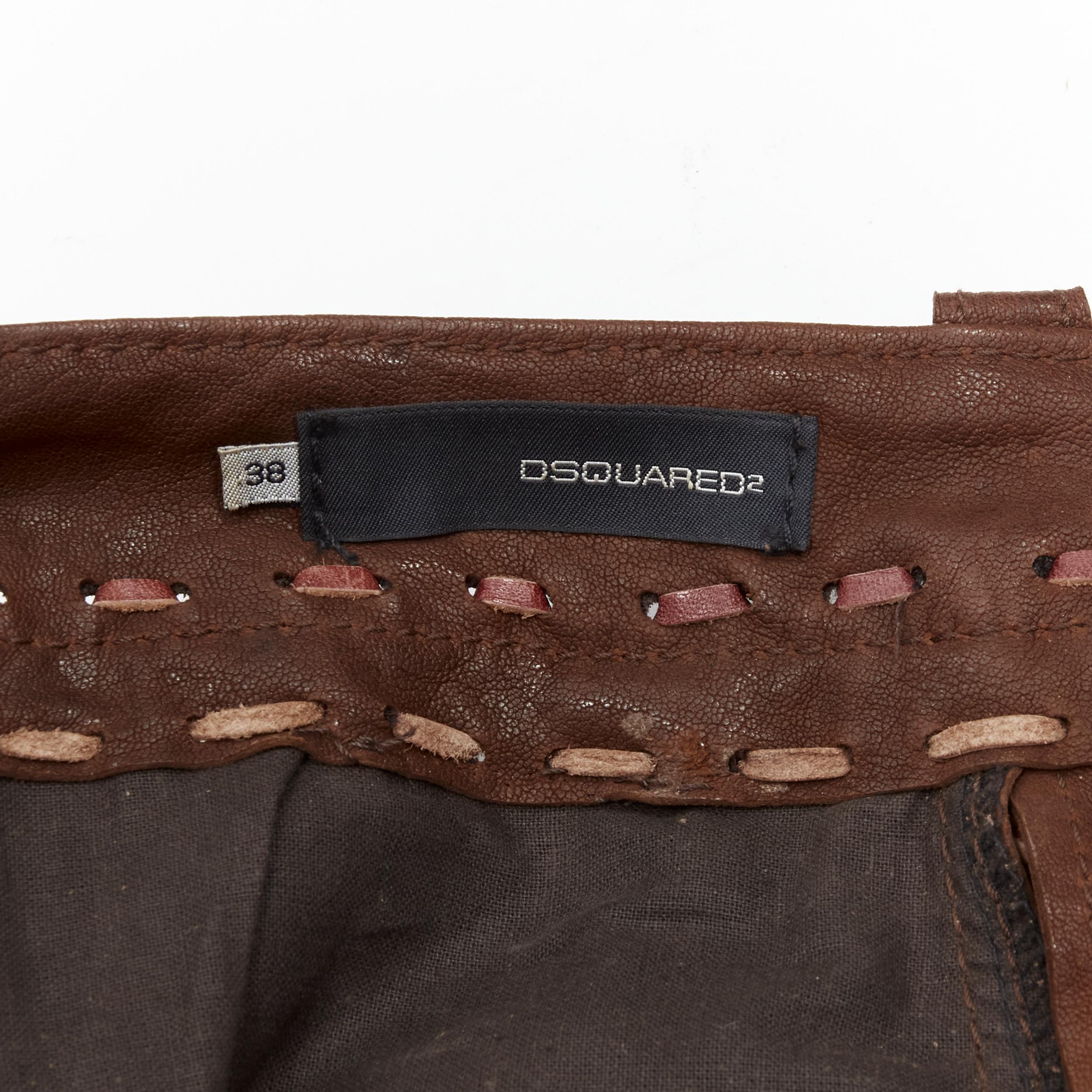 rare DSQUARED2 2005 Native American brown leather whipstitched pants IT38 S 3