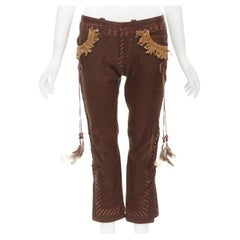 raro DSQUARED2 2005 pantaloni in pelle marrone dei nativi americani con cuciture a frusta IT38 S