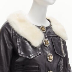rare DSQUARED2 asymmetric fur collar jewel button cropped leather jacket IT40 S