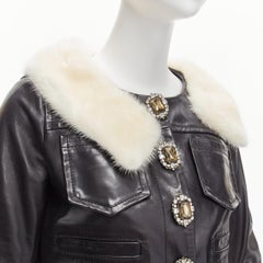 Seltene asymmetrische DSQUARED2 Lederjacke mit Pelzkragen und Juwelen und Knopfleiste IT40 S