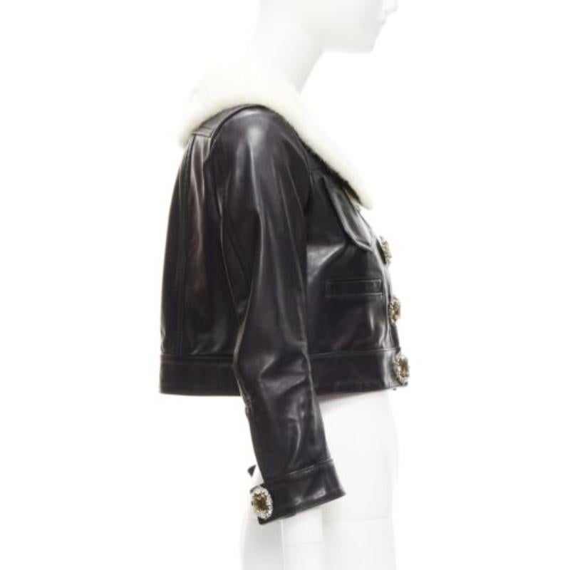 raro DSQUARED2 asimmetrico collo di pelliccia bottoni gioiello giacca di pelle cropped IT40 S In condizioni buone in vendita a Hong Kong, NT