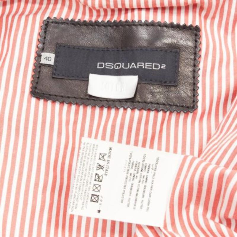 raro DSQUARED2 asimmetrico collo di pelliccia bottoni gioiello giacca di pelle cropped IT40 S in vendita 3