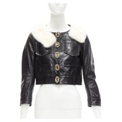 rare DSQUARED2 asymmetric fur collar jewel button cropped leather jacket IT40 S