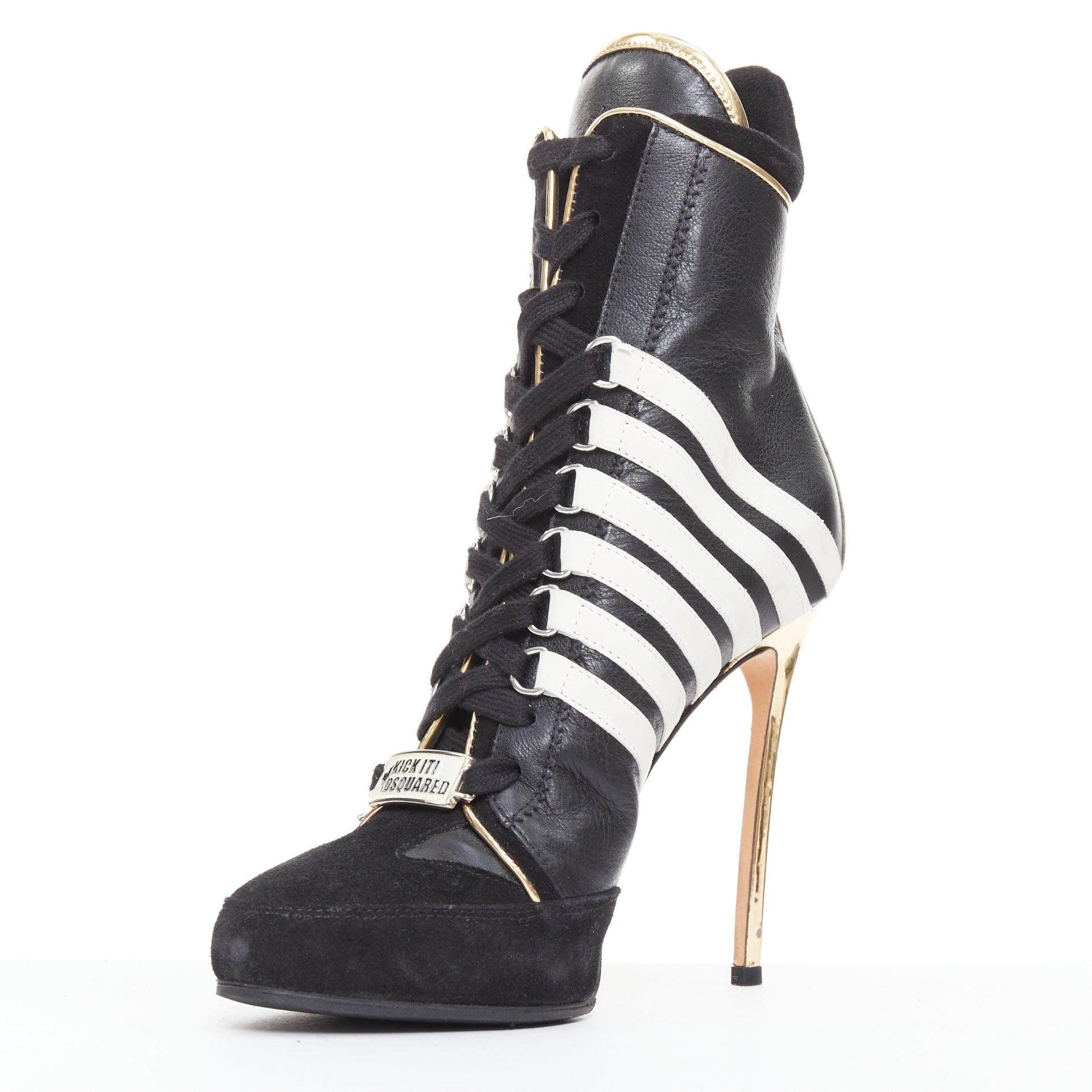 rare DSQUARED2 Vintage noir blanc rayé or talon sneaker boots EU37 Bon état - En vente à Hong Kong, NT