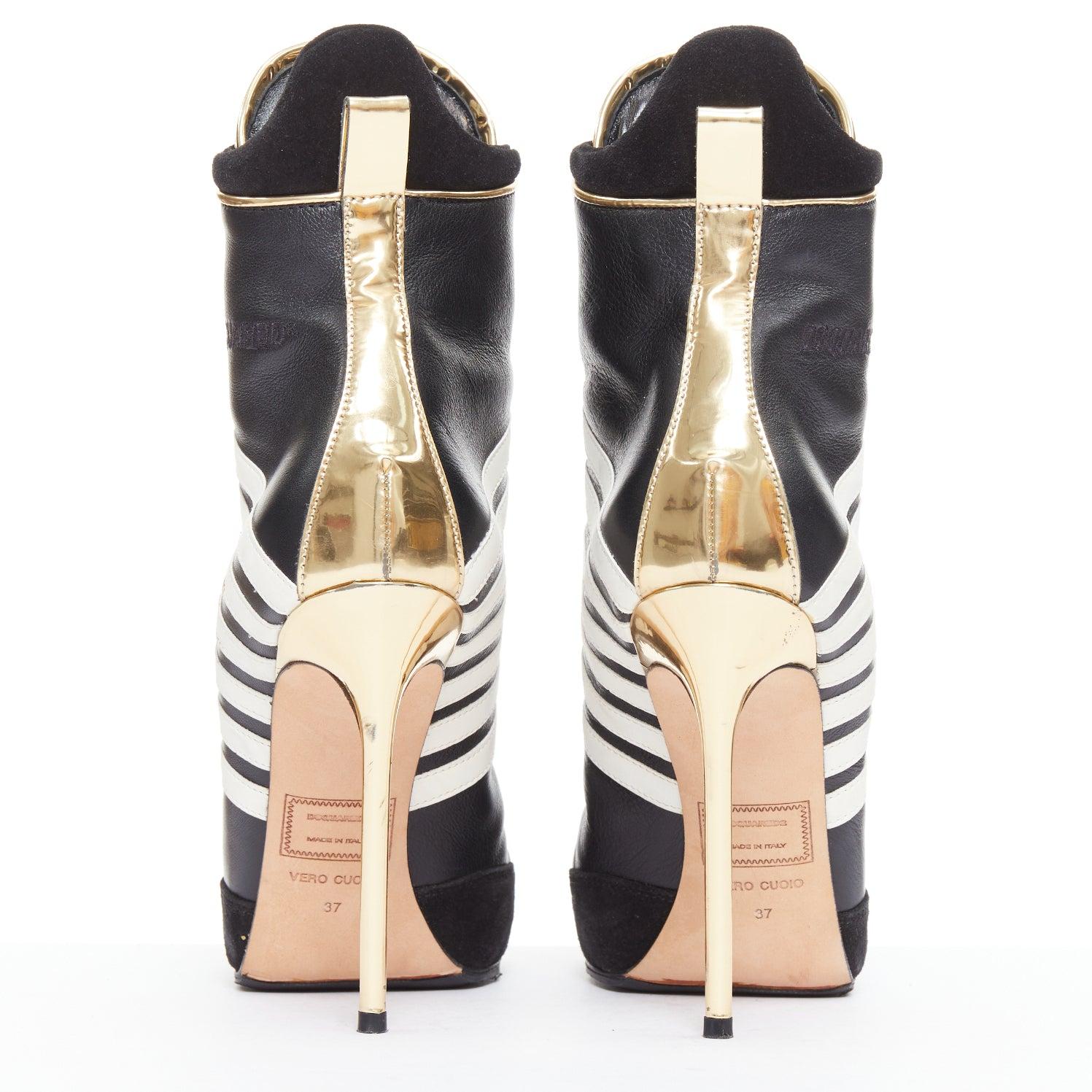 rare DSQUARED2 Vintage noir blanc rayé or talon sneaker boots EU37 Pour femmes en vente