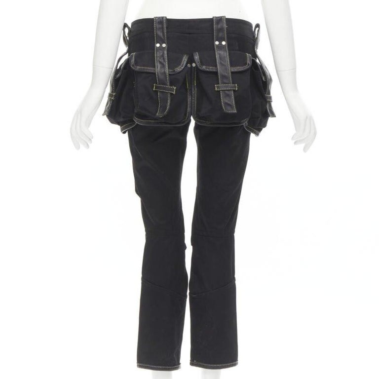 rare DSQUARED2 Vintage black yellow stitching multi pocket cargo