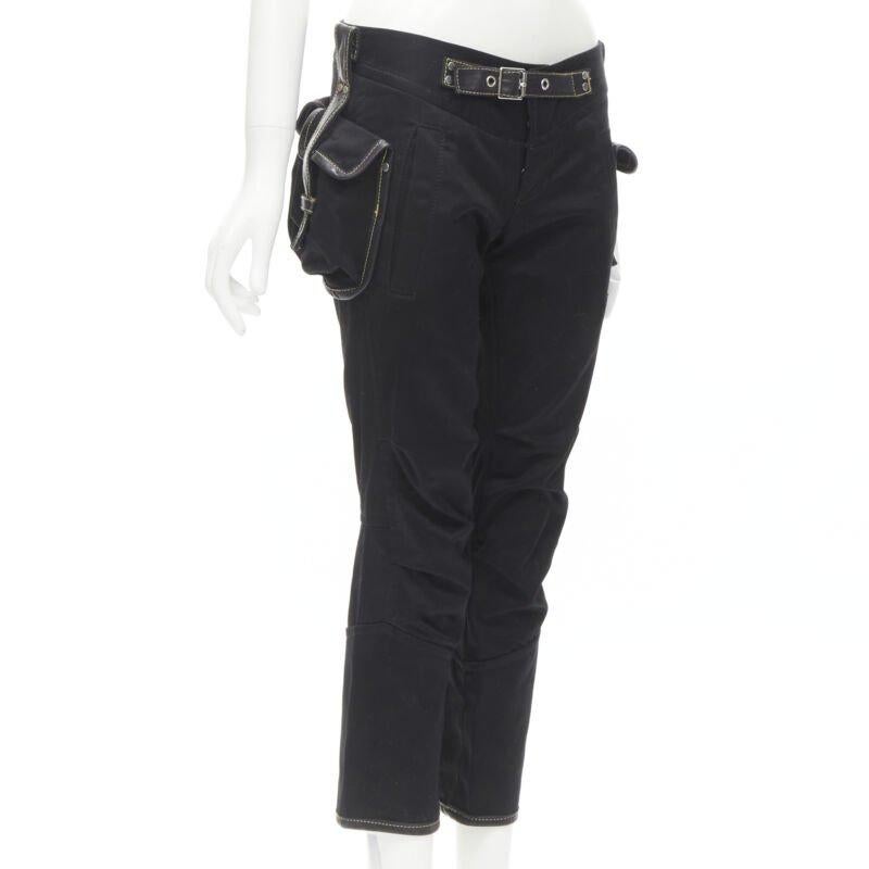 rare DSQUARED2 Vintage black yellow stitching multi pocket cargo pants IT40 S In Excellent Condition For Sale In Hong Kong, NT