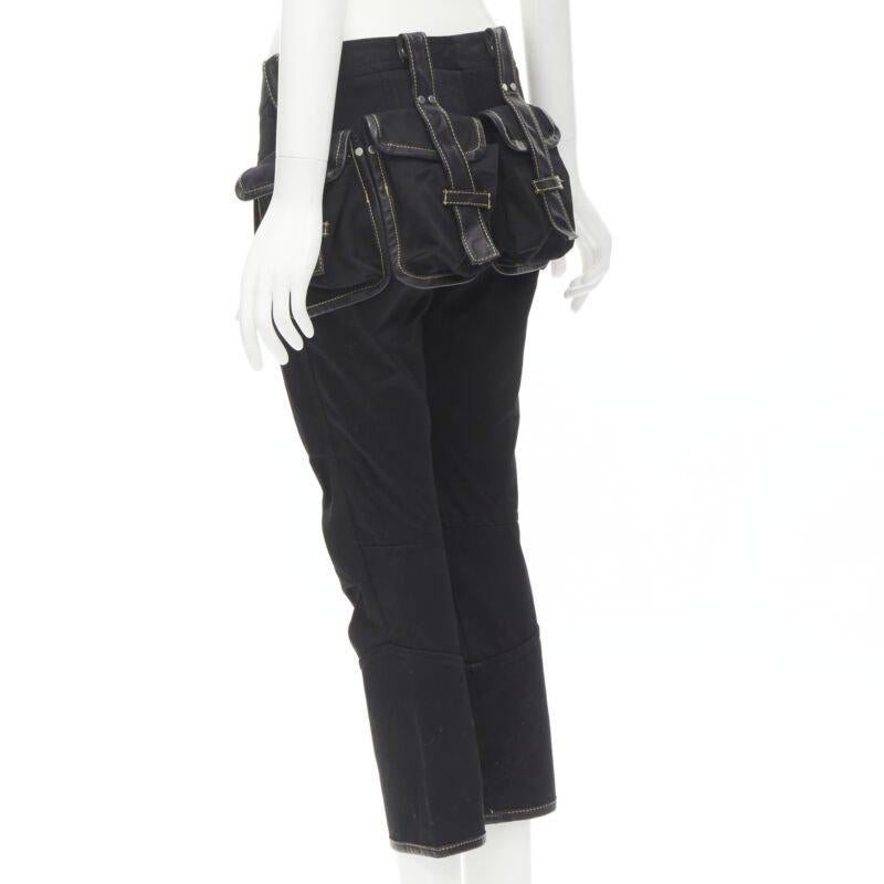rare DSQUARED2 Vintage black yellow stitching multi pocket cargo pants IT40 S For Sale 1