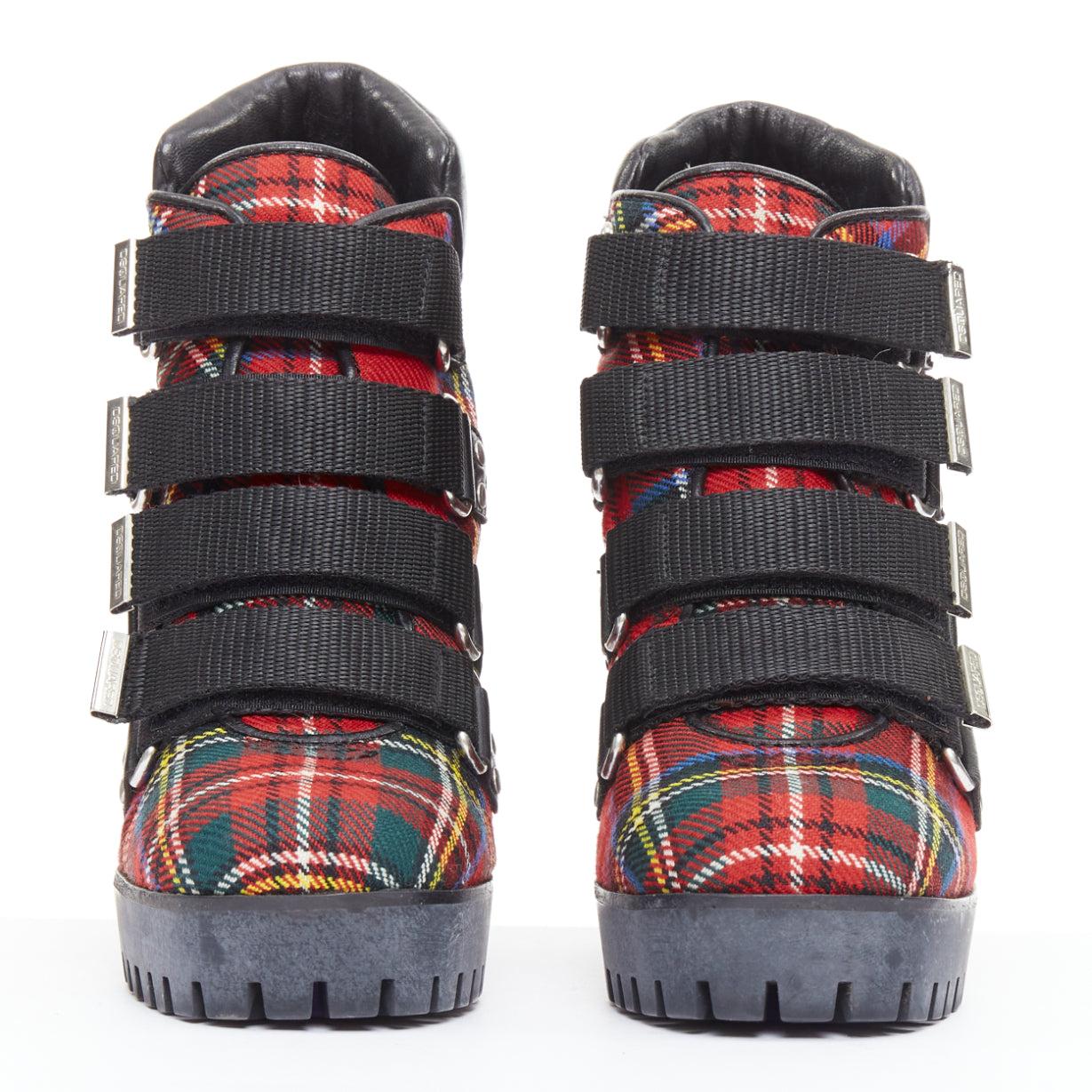 Noir rare DSQUARED2 Vintage rouge tartan laine punk boucle bottines EU36 en vente