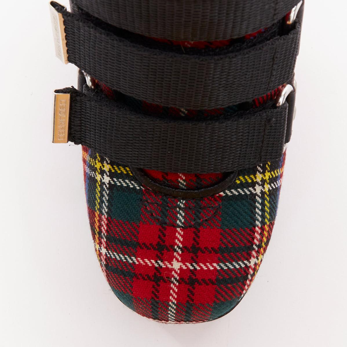 rare DSQUARED2 Vintage rouge tartan laine punk boucle bottines EU36 en vente 1