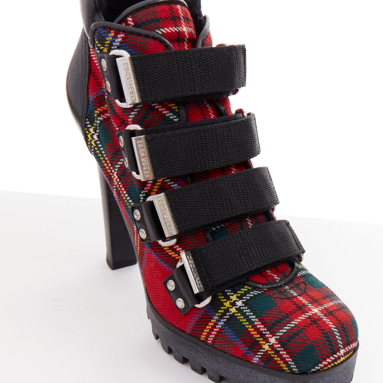 rare DSQUARED2 Vintage rouge tartan laine punk boucle bottines EU36 en vente 2