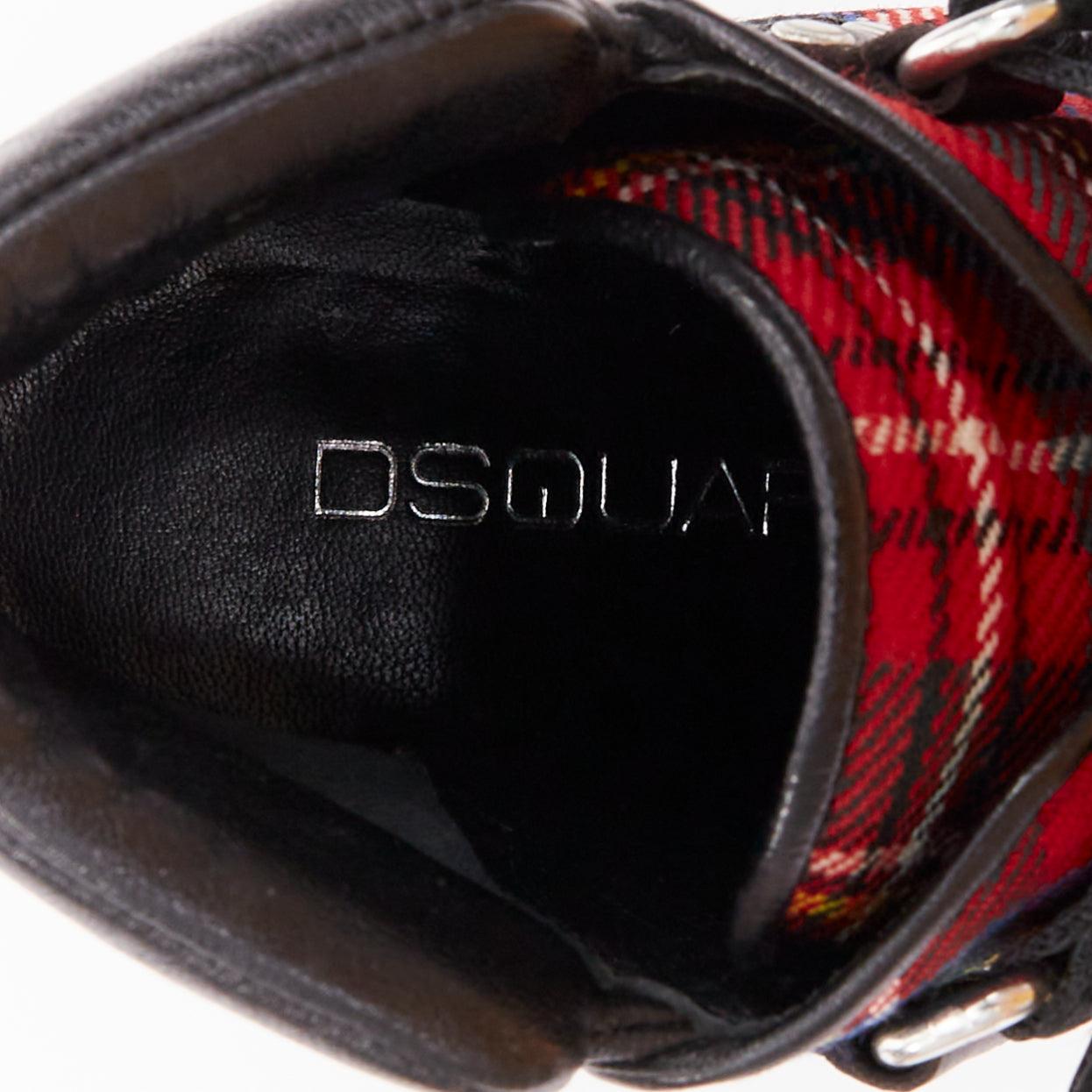 rare DSQUARED2 Vintage rouge tartan laine punk boucle bottines EU36 en vente 3
