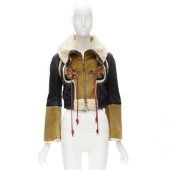 Rare DSQUARED2 Vintage Runway brown suede shearling nylon aviator jacket IT40 S