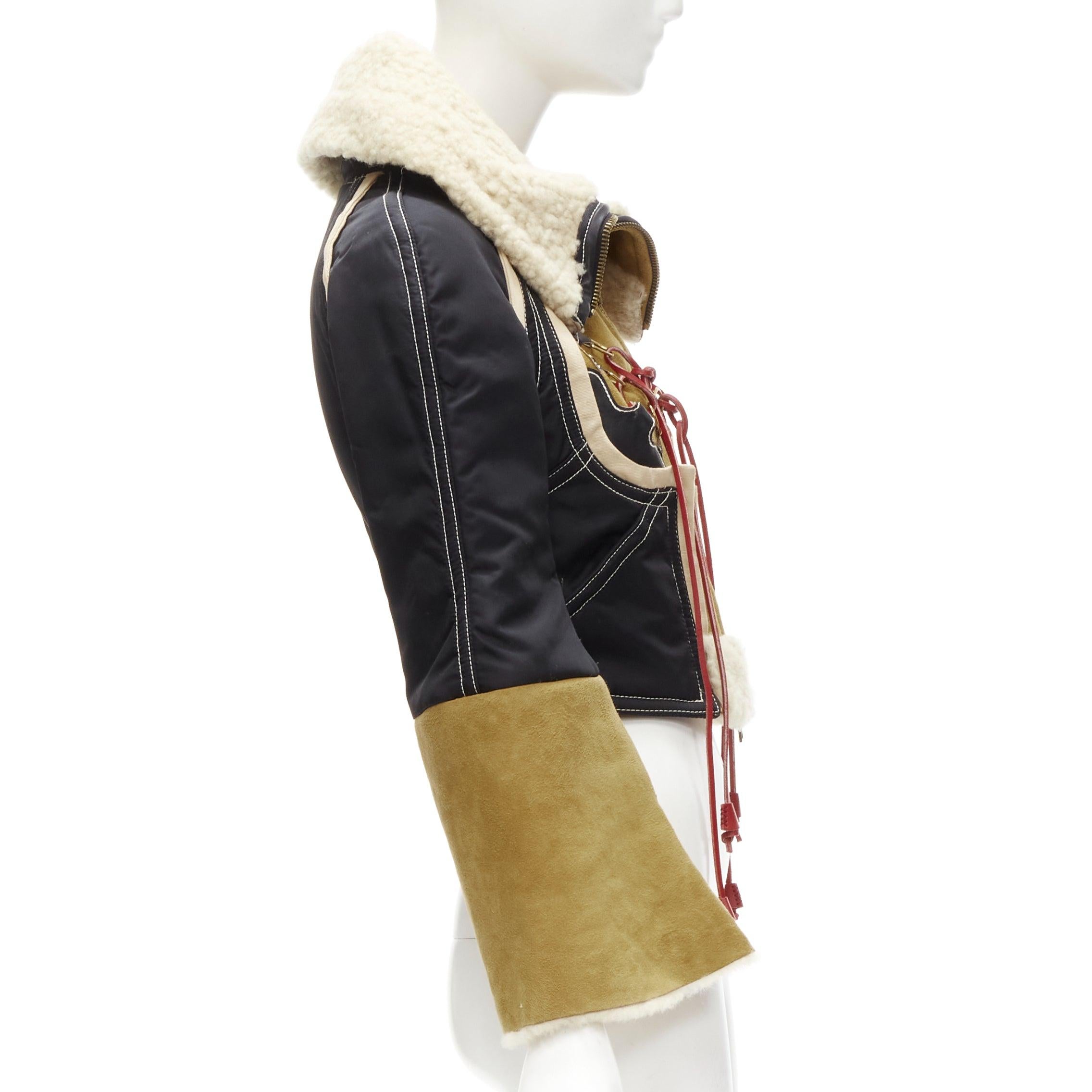 Women's rare DSQUARED2 Vintage Runway brown suede shearling nylon aviator jacket IT40 S For Sale
