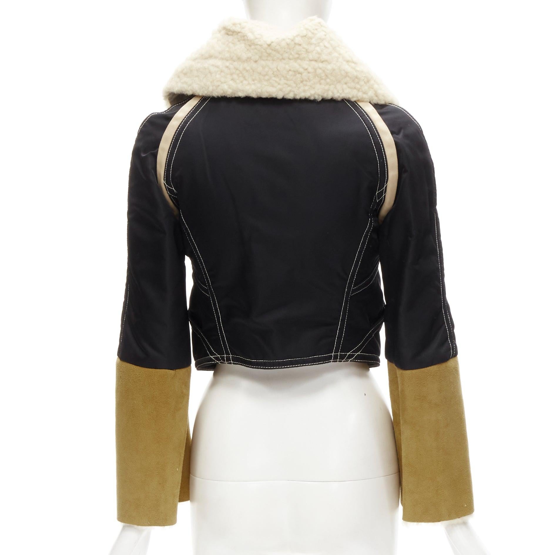 rare DSQUARED2 Vintage Runway brown suede shearling nylon aviator jacket IT40 S For Sale 1