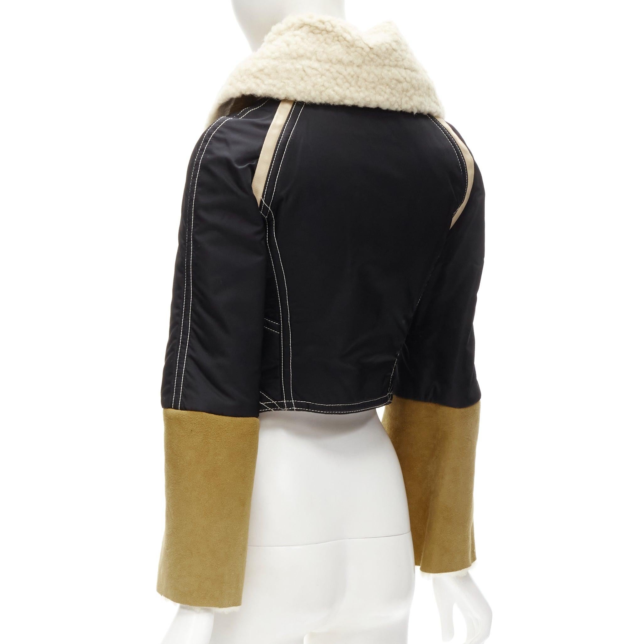 rare DSQUARED2 Vintage Runway brown suede shearling nylon aviator jacket IT40 S For Sale 2
