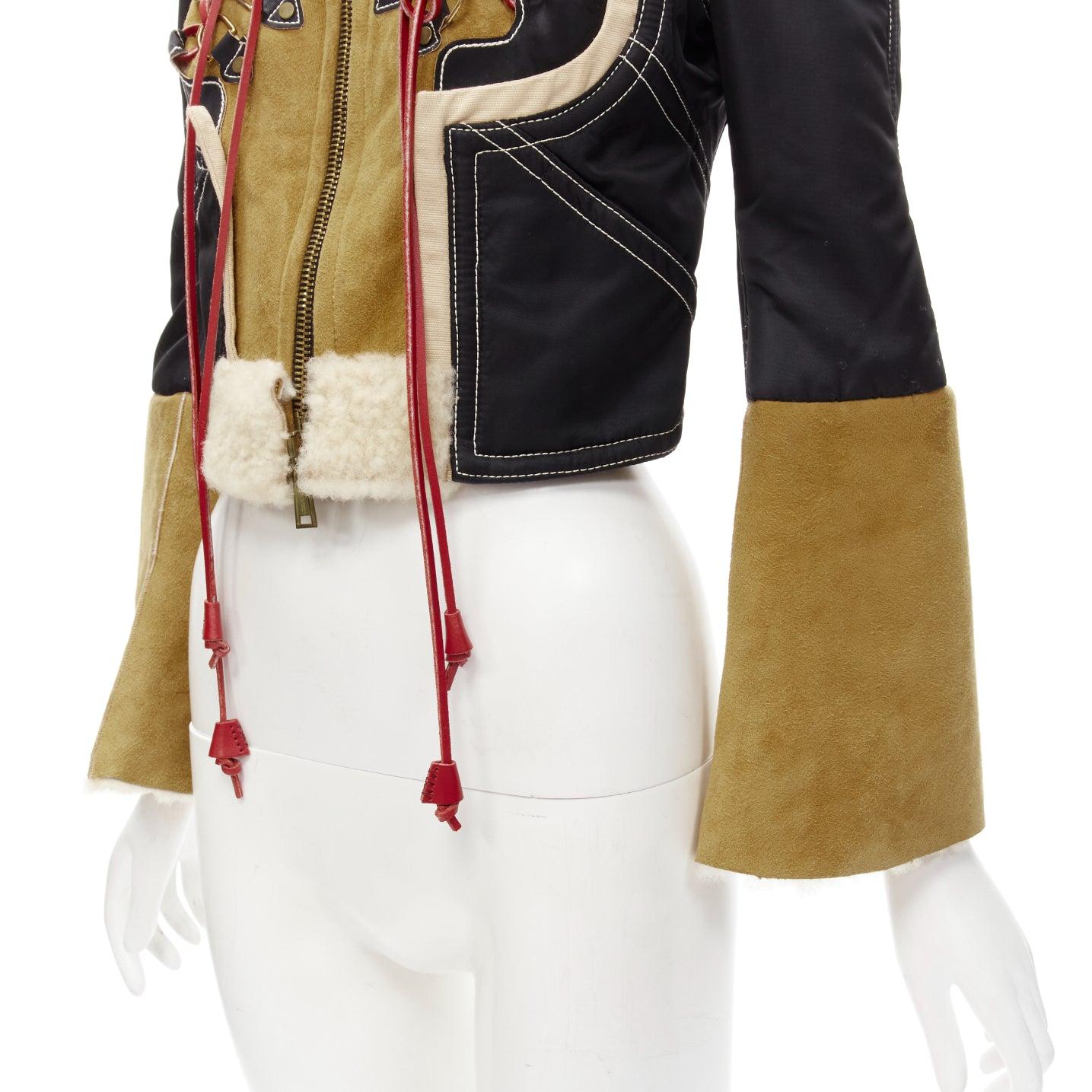 rare DSQUARED2 Vintage Runway brown suede shearling nylon aviator jacket IT40 S For Sale 4