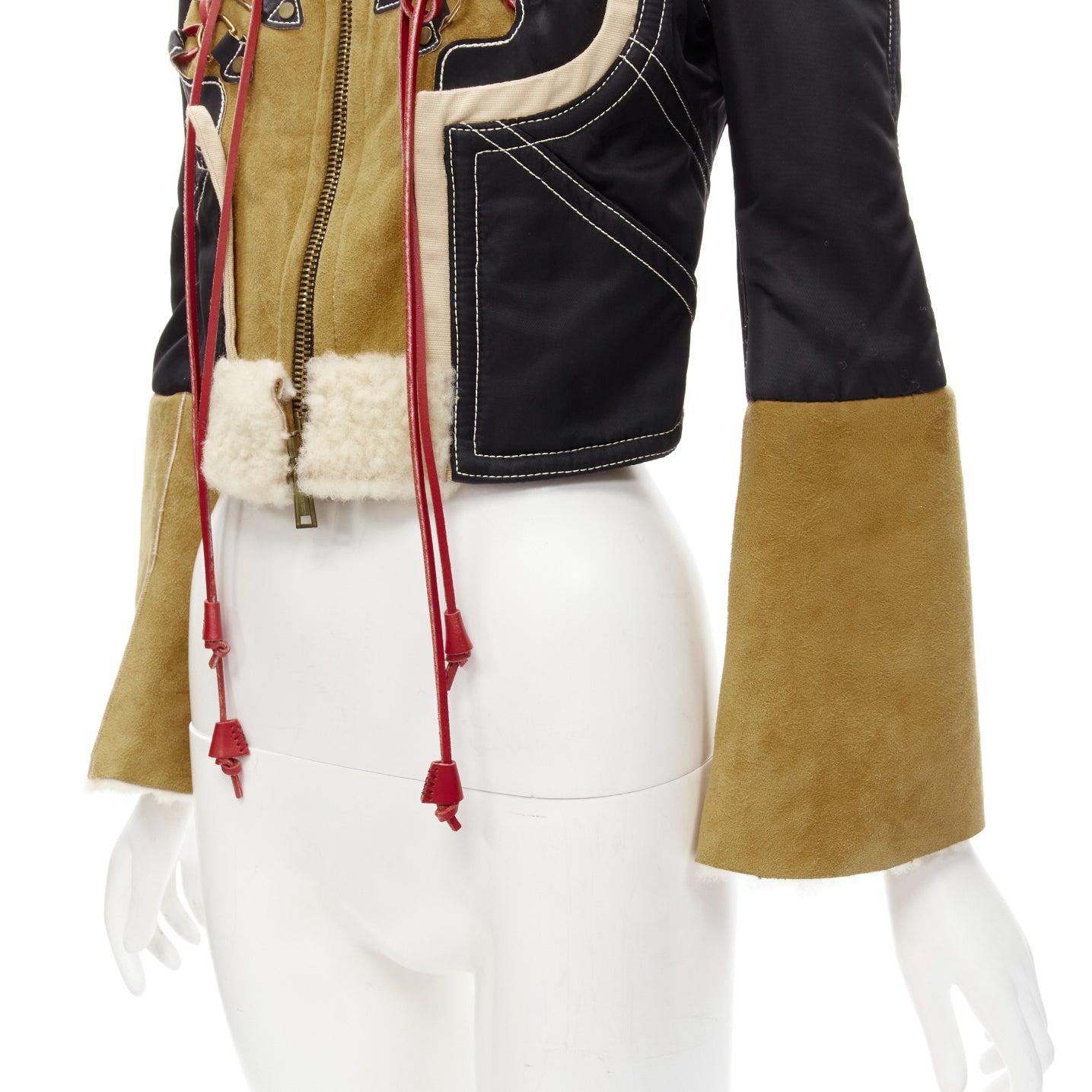 rare DSQUARED2 Vintage Runway blouson aviateur en daim marron shearling nylon IT40 S en vente 5