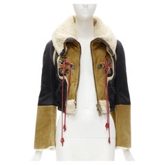 rare DSQUARED2 Vintage Runway brown suede shearling nylon aviator jacket IT40 S