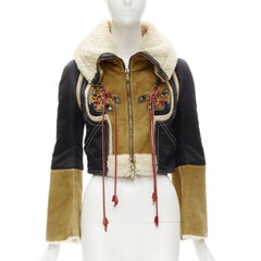 Rare DSQUARED2 Vintage Runway brown suede shearling nylon aviator jacket IT40 S