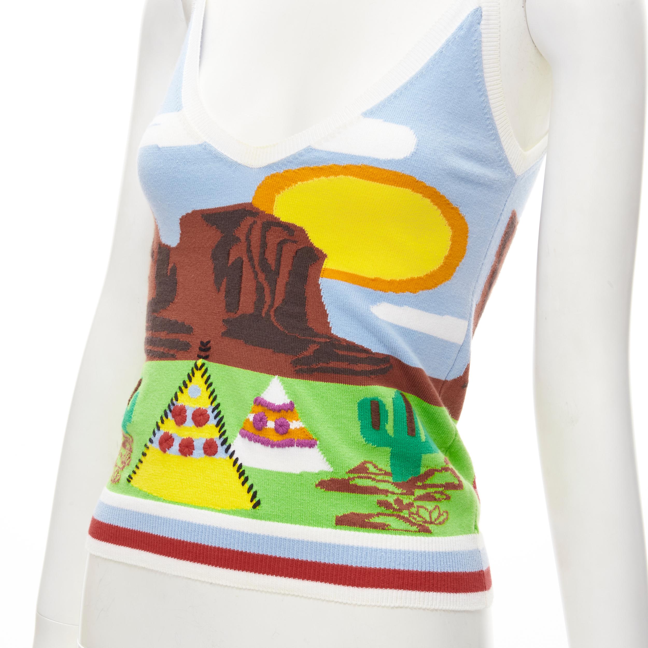 rare DSQUARED2 Vintage Y2K Camping Scene knitted camisole tank S 
Reference: ANWU/A00615 
Brand: Dsquared2 
Material: Feels like viscose 
Color: Multi Pattern: Campfire 


CONDITION: 
Condition: Very good, this item was pre-owned and is in very good