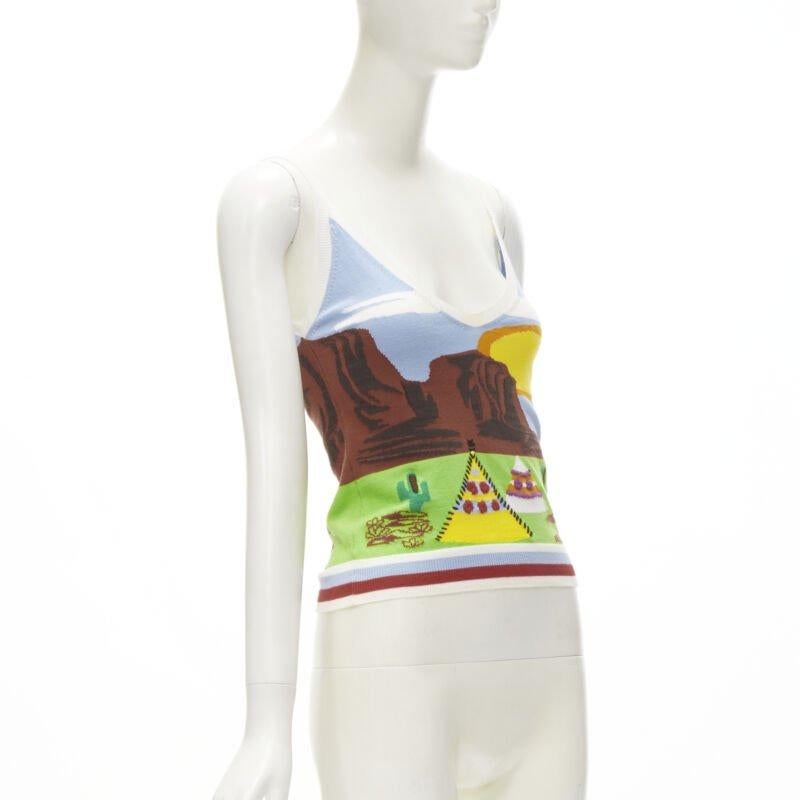 Gray rare DSQUARED2 Vintage Y2K Camping Scene knitted camisole tank S For Sale