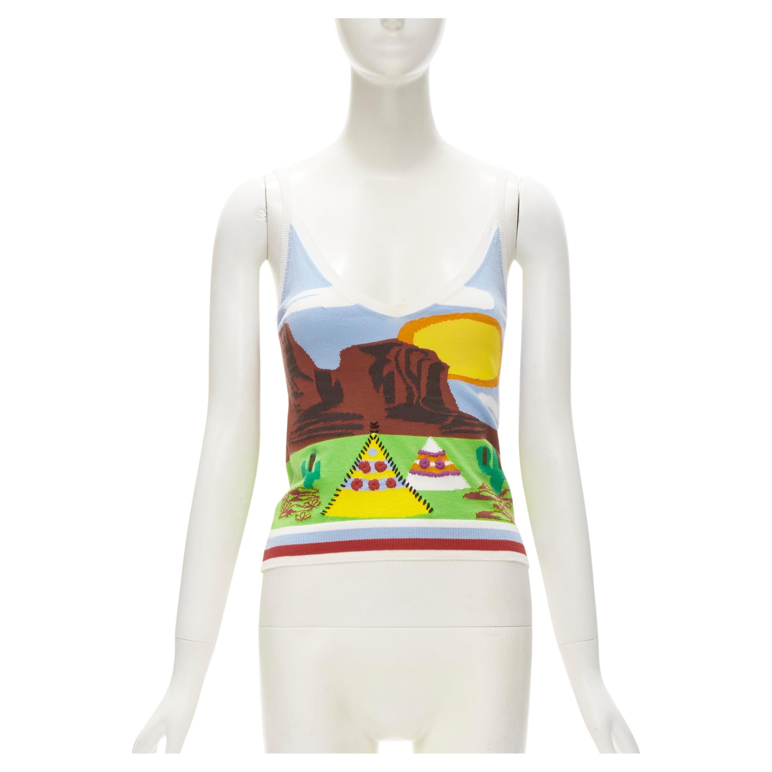rare DSQUARED2 Vintage Y2K Camping Scene knitted camisole tank S For Sale