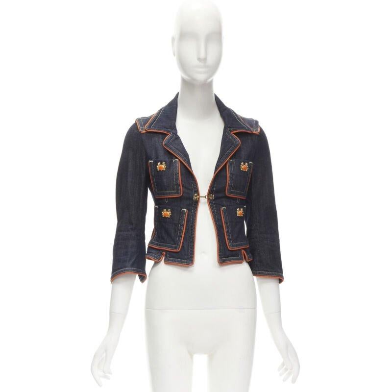 rare DSQUARED2 Vintage Y2K orange crab blue denim cropped jacket IT40 XS For Sale 6