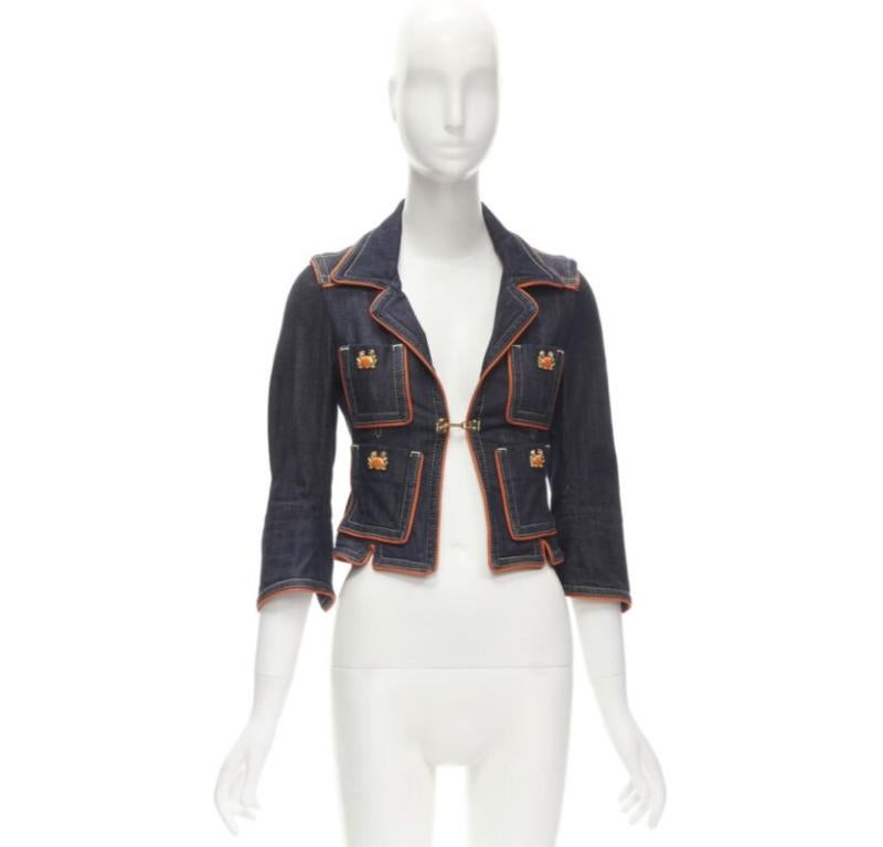 rare DSQUARED2 Vintage Y2K orange crab blue denim cropped jacket IT40 XS 7