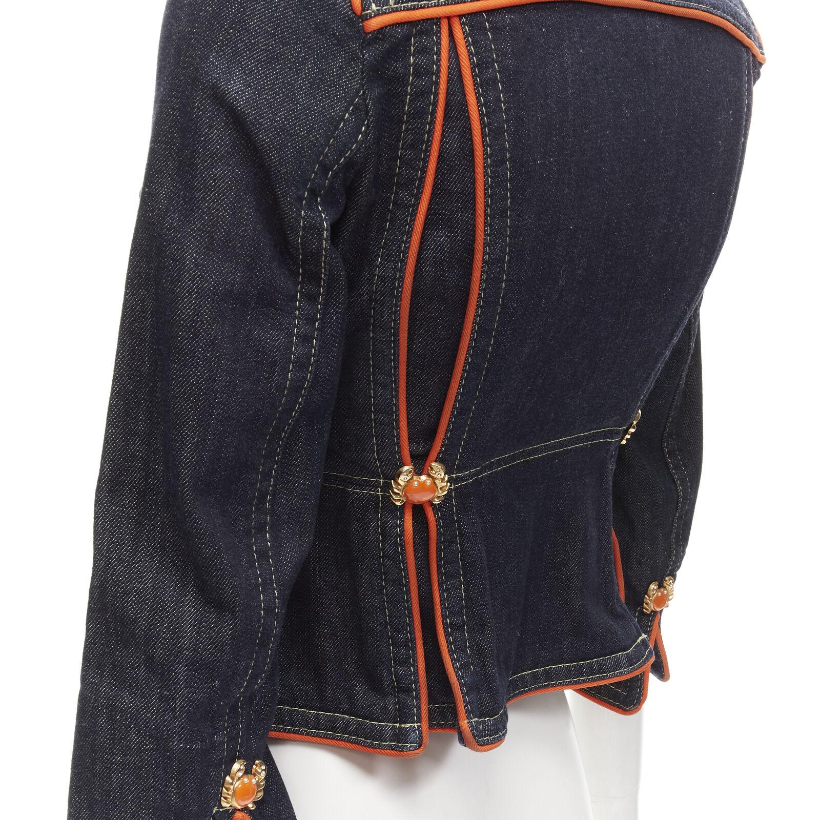 rare DSQUARED2 Vintage Y2K orange crab blue denim cropped jacket IT40 XS
Reference: ANWU/A01014
Brand: Dsquared2
Material: Feels like cotton
Color: Blue, Orange
Pattern: Solid
Closure: Hook & Eye

CONDITION:
Condition: Excellent, this item was