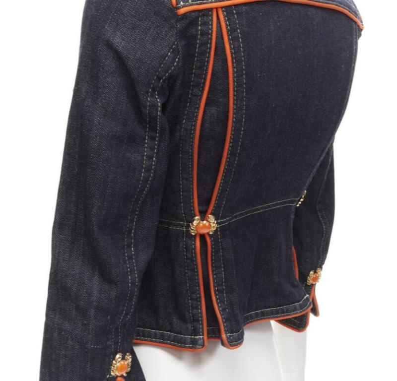 rare DSQUARED2 Vintage Y2K orange crab blue denim cropped jacket IT40 XS
Reference: ANWU/A01014
Brand: Dsquared2
Material: Feels like cotton
Color: Blue, Orange
Pattern: Solid
Closure: Hook & Eye

CONDITION:
Condition: Excellent, this item was