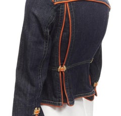 raro DSQUARED2 Vintage Y2K arancione granchio blu giacca in denim cropped IT40 XS