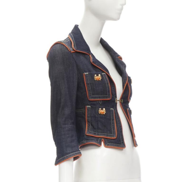 Women's rare DSQUARED2 Vintage Y2K orange crab blue denim cropped jacket IT40 XS