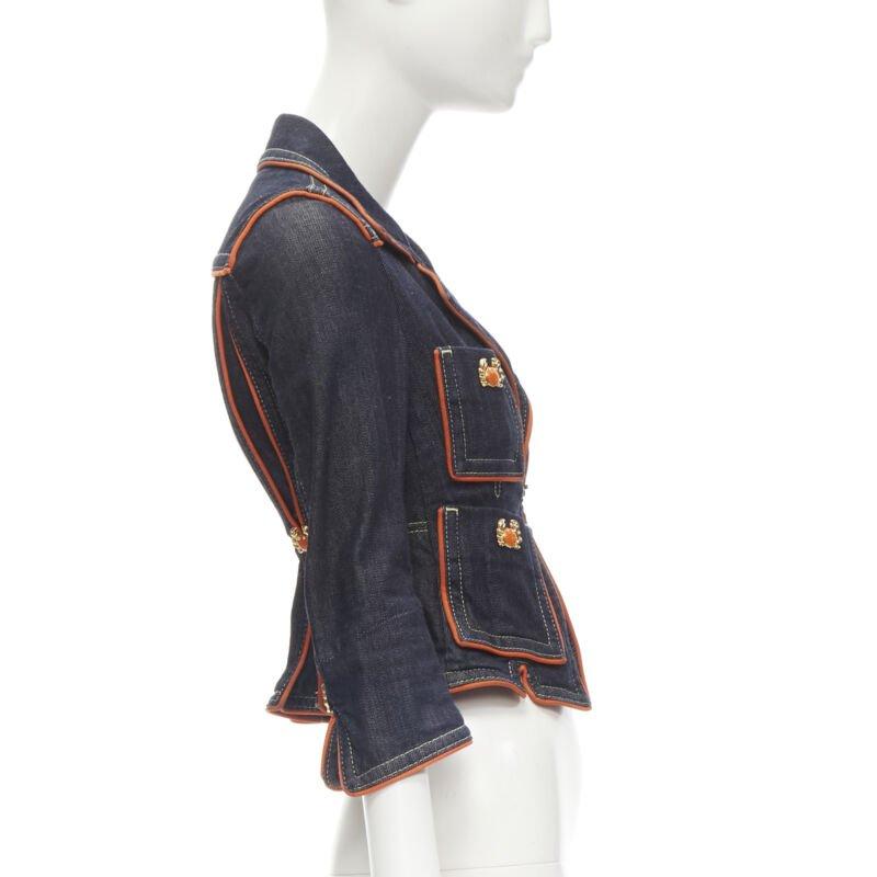 Women's rare DSQUARED2 Vintage Y2K orange crab blue denim cropped jacket IT40 XS For Sale