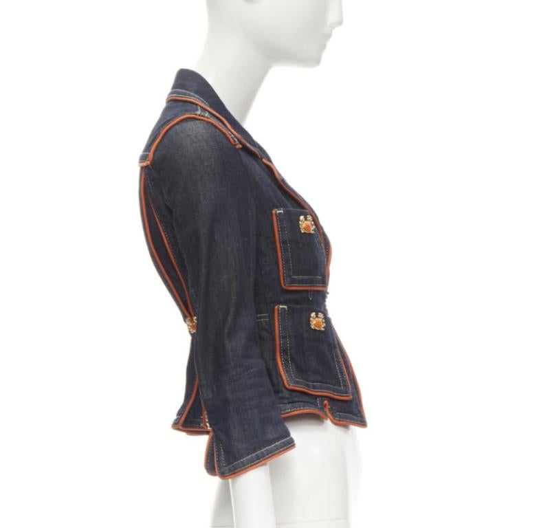 rare DSQUARED2 Vintage Y2K orange crab blue denim cropped jacket IT40 XS 1