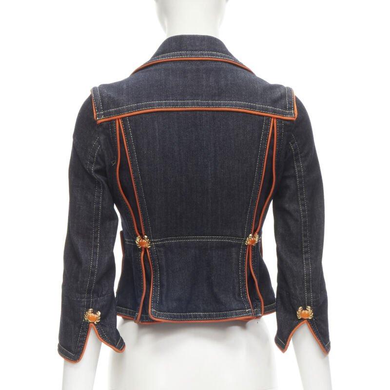 rare DSQUARED2 Vintage Y2K orange crab blue denim cropped jacket IT40 XS For Sale 1