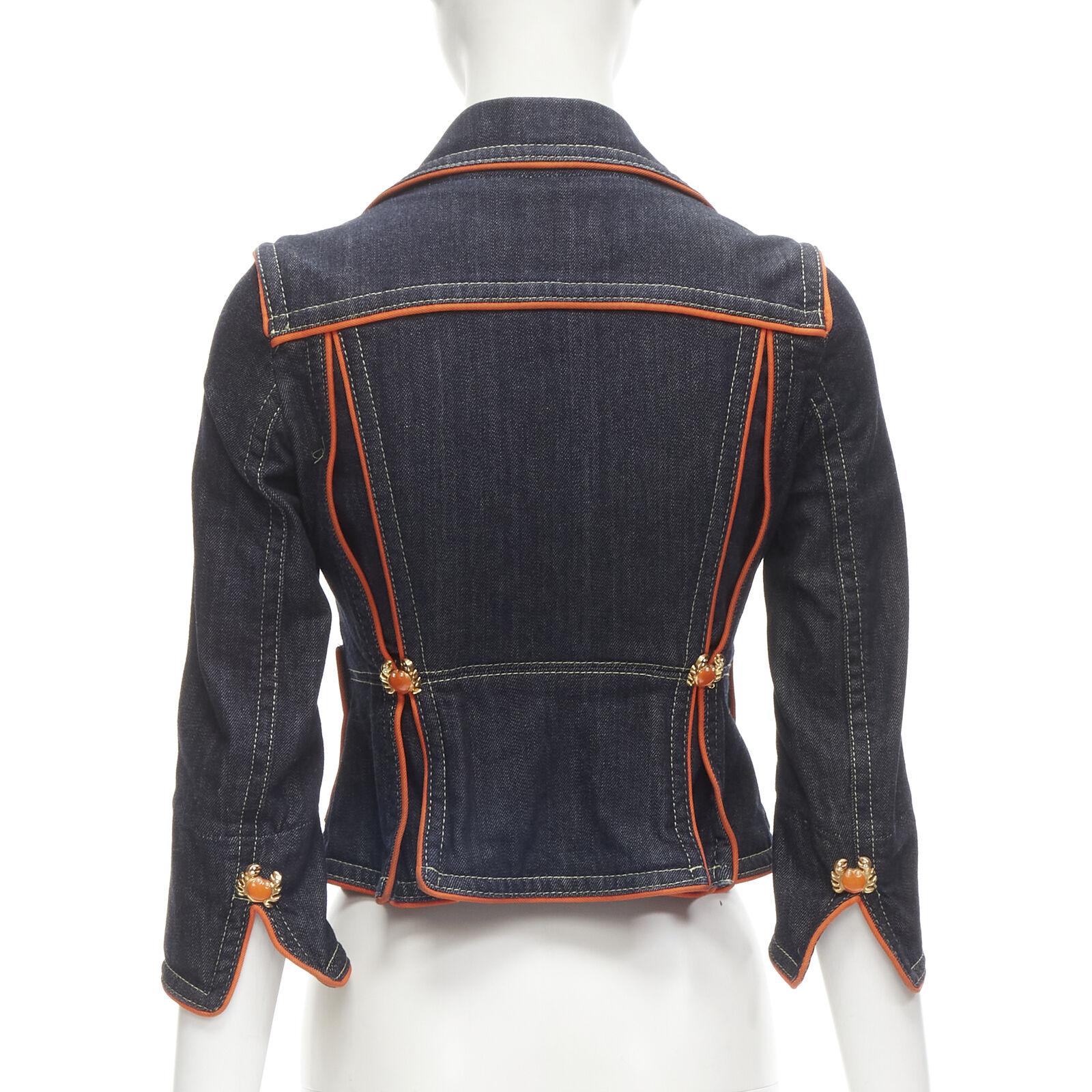 rare DSQUARED2 Vintage Y2K orange crab blue denim cropped jacket IT40 XS For Sale 2