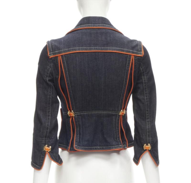 rare DSQUARED2 Vintage Y2K orange crab blue denim cropped jacket IT40 XS 2