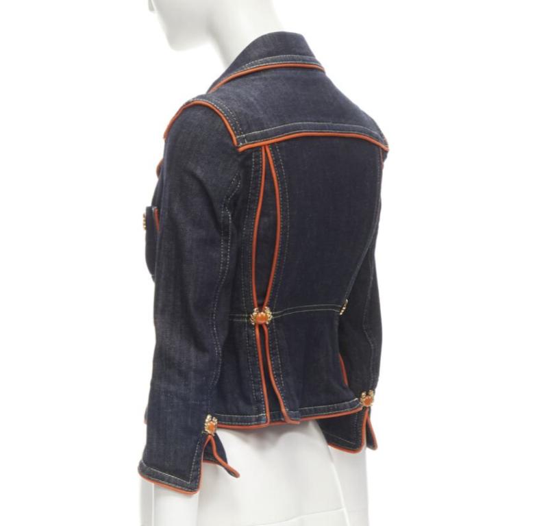 rare DSQUARED2 Vintage Y2K orange crab blue denim cropped jacket IT40 XS 3