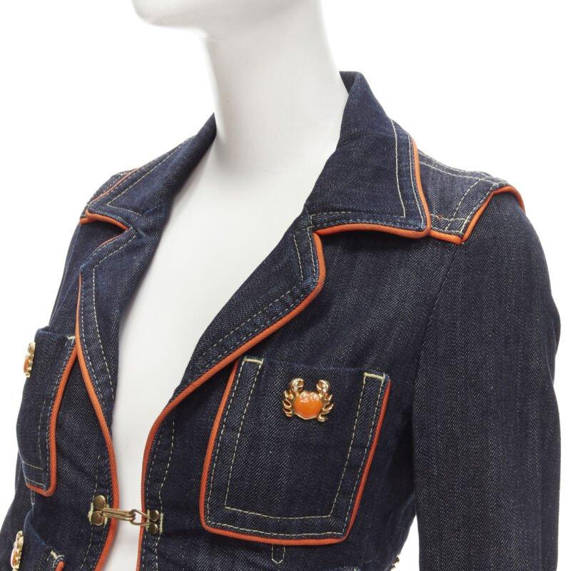 rare DSQUARED2 Vintage Y2K orange crab blue denim cropped jacket IT40 XS For Sale 3