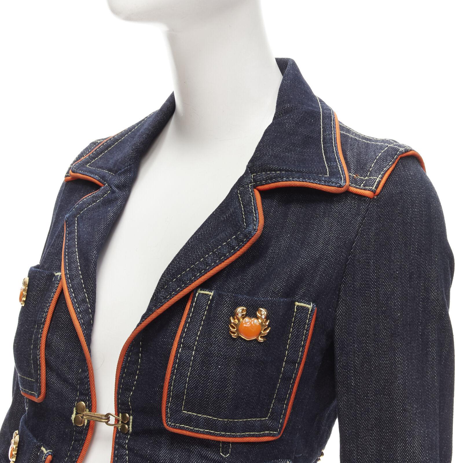 rare DSQUARED2 Vintage Y2K orange crab blue denim cropped jacket IT40 XS For Sale 4