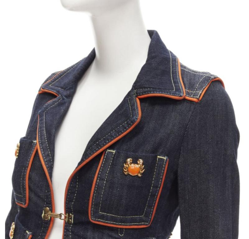 rare DSQUARED2 Vintage Y2K orange crab blue denim cropped jacket IT40 XS 4
