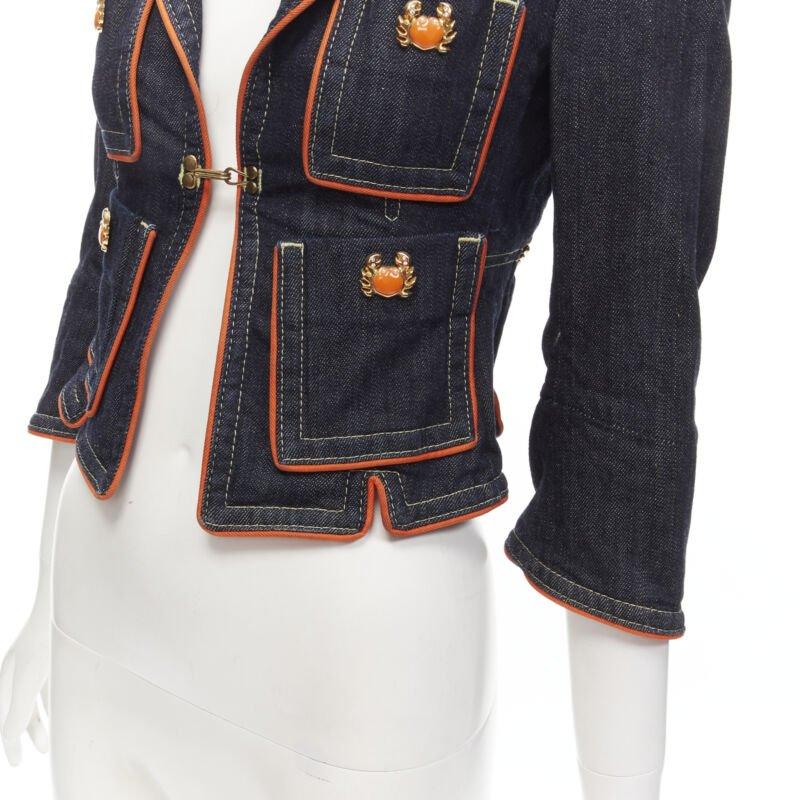 rare DSQUARED2 Vintage Y2K orange crab blue denim cropped jacket IT40 XS For Sale 4