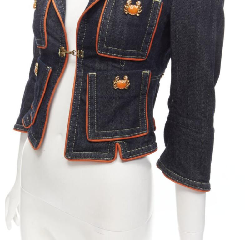 rare DSQUARED2 Vintage Y2K orange crab blue denim cropped jacket IT40 XS 5