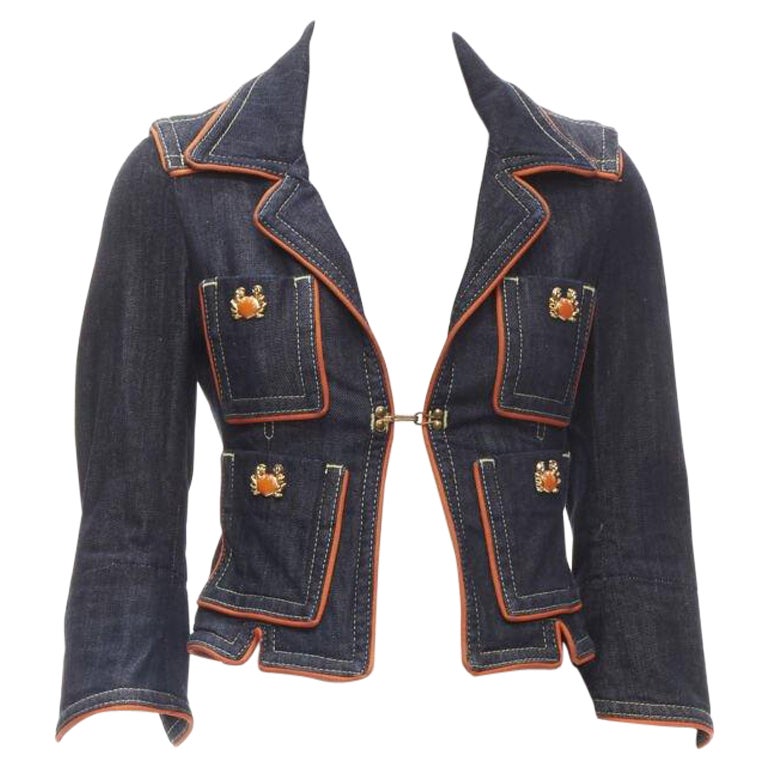 raro DSQUARED2 Vintage Y2K arancione granchio blu giacca in denim cropped IT40 XS