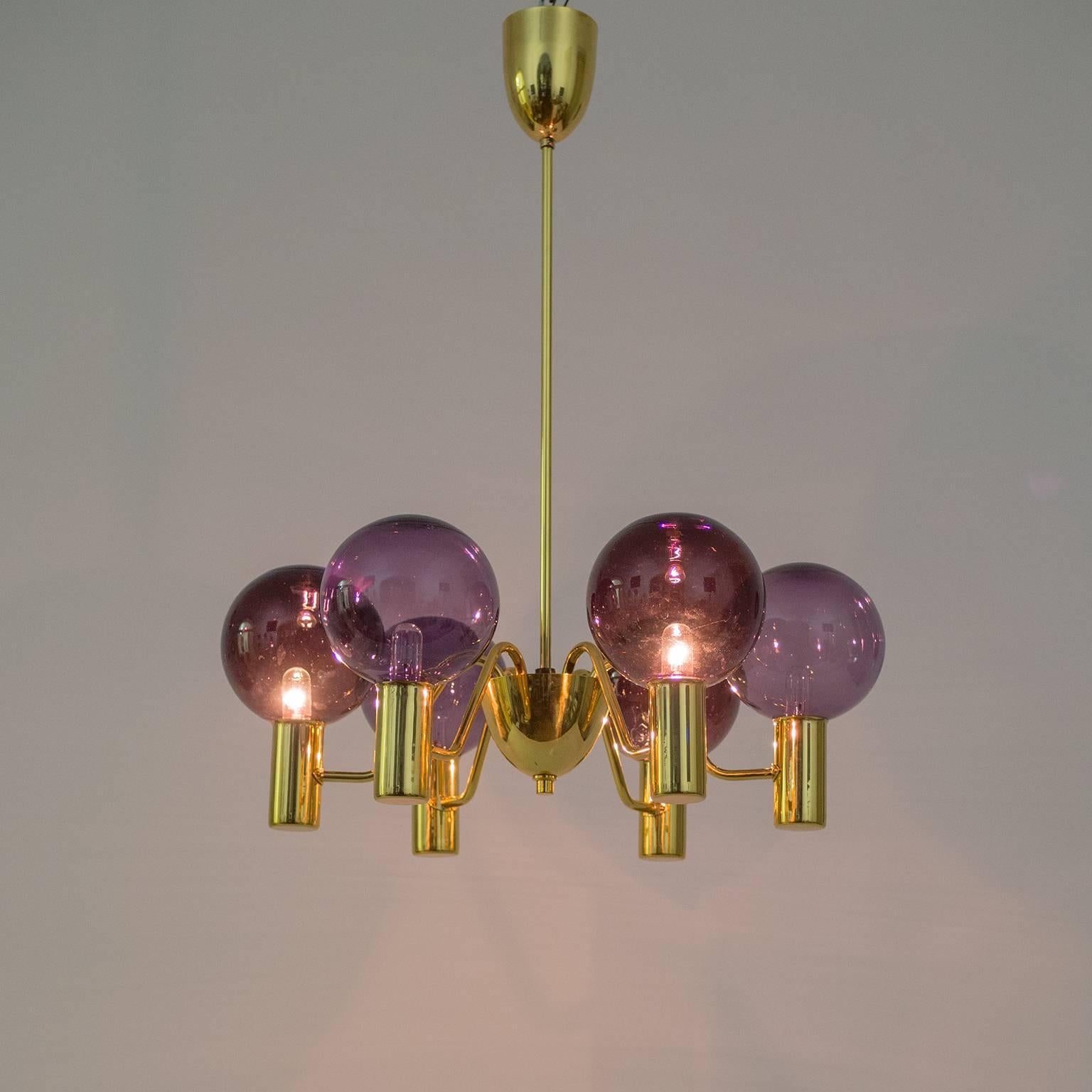 Rare Dual Color Glass and Brass Chandelier by Hans-Agne Jakobsson, 1960s 6