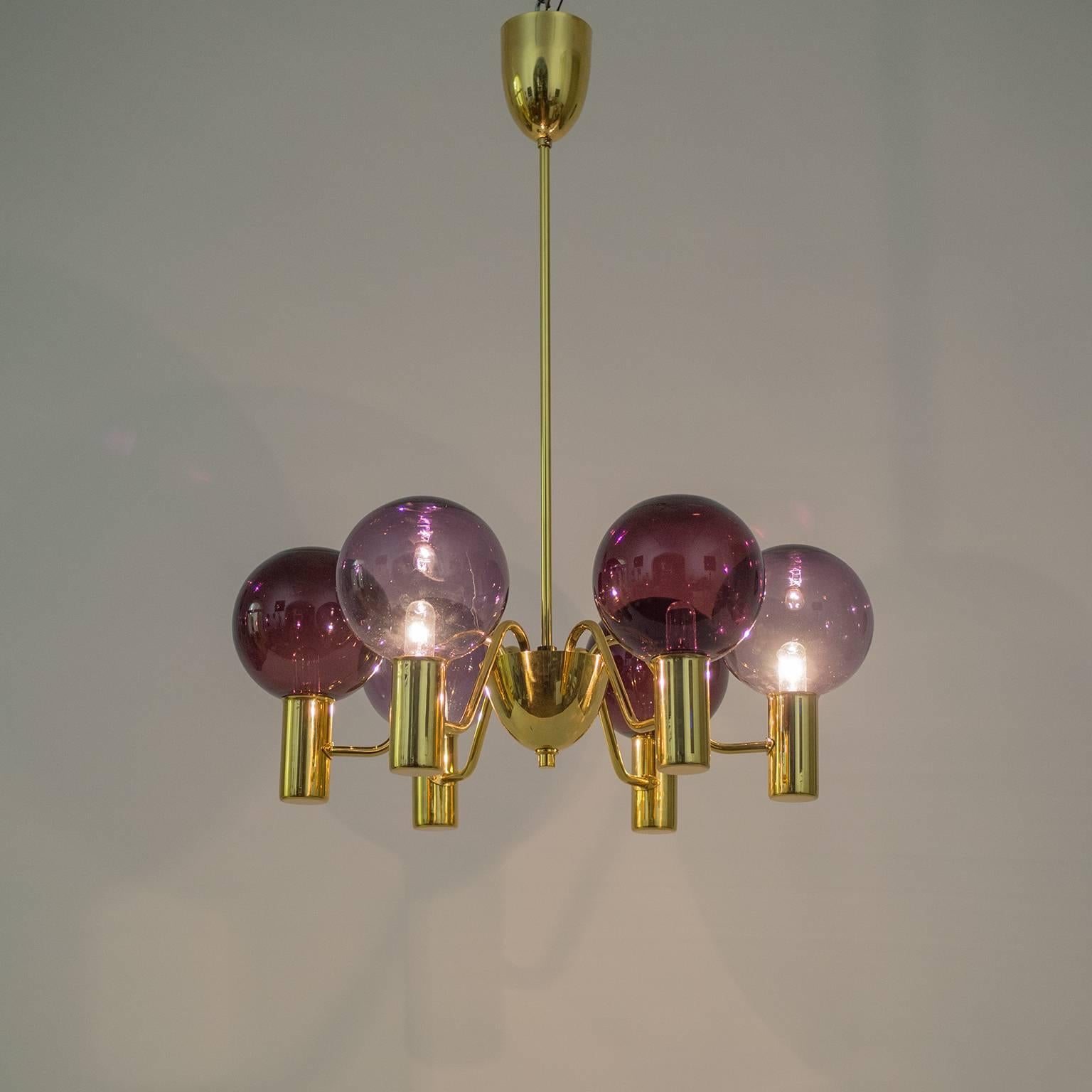 Rare Dual Color Glass and Brass Chandelier by Hans-Agne Jakobsson, 1960s 7