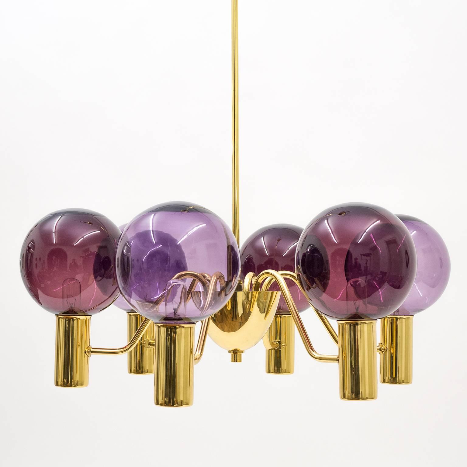 Rare Dual Color Glass and Brass Chandelier by Hans-Agne Jakobsson, 1960s 8