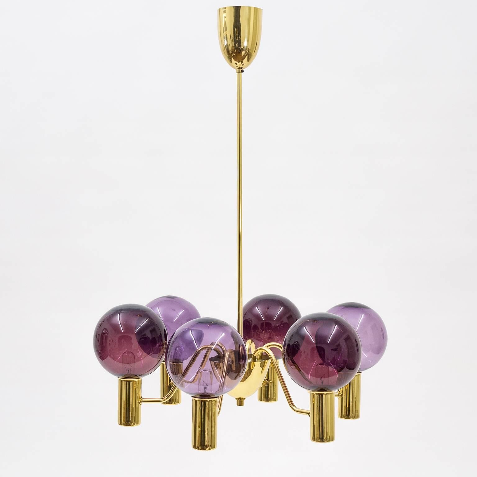 Rare Dual Color Glass and Brass Chandelier by Hans-Agne Jakobsson, 1960s 9