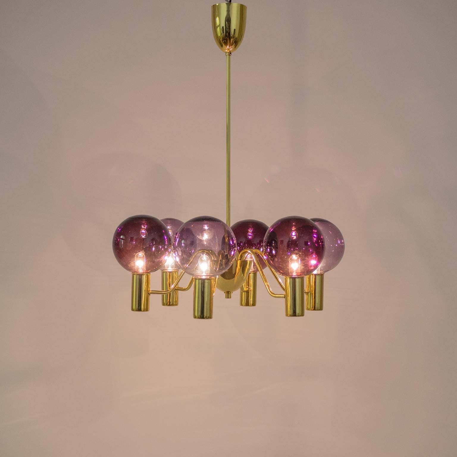 Rare Dual Color Glass and Brass Chandelier by Hans-Agne Jakobsson, 1960s 10